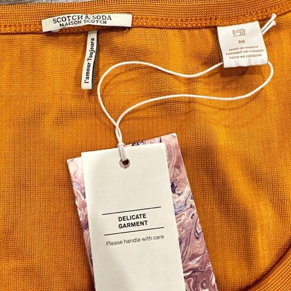 Scotch & Soda Womens M NEW Mercerized Square Neck Top Stretch Long Sleeve Orange - Picture 6 of 10